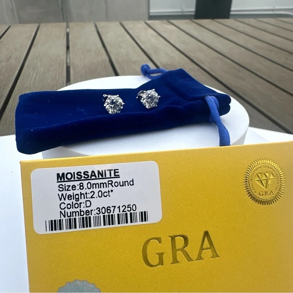 Moissanite Round Earrings 2CT with Blue Pouch